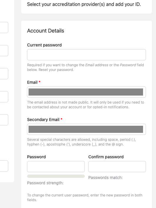 User profile account details