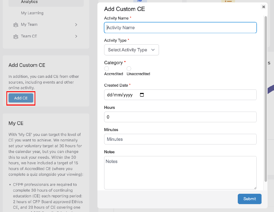 Adding custom CE